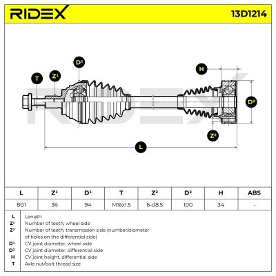 Antriebswelle RIDEX 13D1214 13D1214 - foto 8