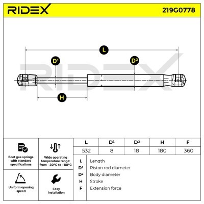 Gasfeder, Koffer-/Laderaum RIDEX 219G0778 219G0778 - foto 7