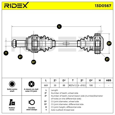 Antriebswelle RIDEX 13D0567 13D0567 - foto 5