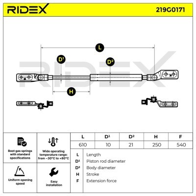 Gasfeder, Koffer-/Laderaum RIDEX 219G0171 219G0171 - foto 6