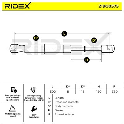 Gasfeder, Koffer-/Laderaum RIDEX 219G0575 219G0575 - foto 10