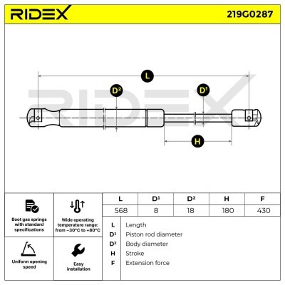 Gasfeder, Koffer-/Laderaum RIDEX 219G0287 219G0287 - foto 7