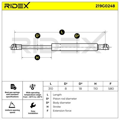 Gasfeder, Koffer-/Laderaum RIDEX 219G0248 219G0248 - foto 6