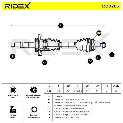 Antriebswelle RIDEX 13D0285 13D0285 - foto 7