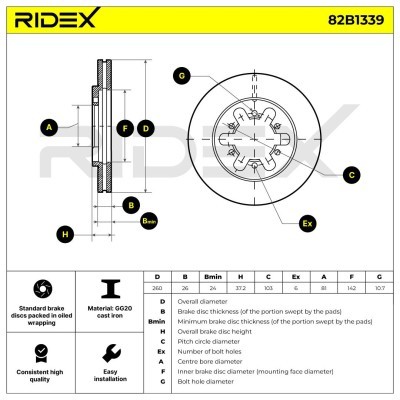 Bremsscheibe RIDEX 82B1339 82B1339 - foto 6