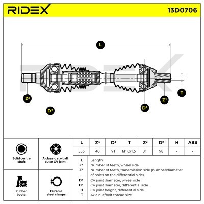 Antriebswelle RIDEX 13D0706 13D0706 - foto 6