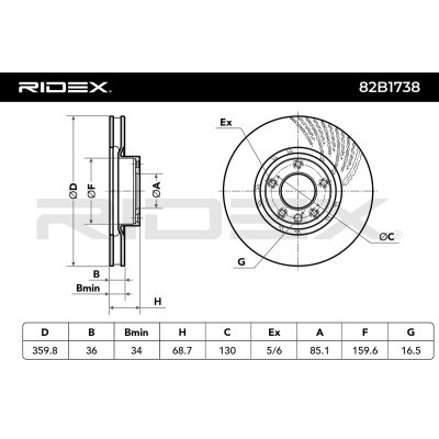 Bremsscheibe RIDEX 82B1738 82B1738 - foto 7