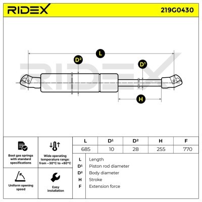 Gasfeder, Koffer-/Laderaum RIDEX 219G0430 219G0430 - foto 7