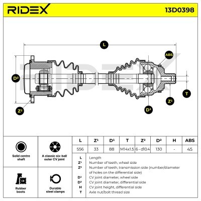 Antriebswelle RIDEX 13D0398 13D0398 - foto 8