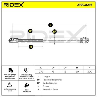 Gasfeder, Koffer-/Laderaum RIDEX 219G0216 219G0216 - foto 6