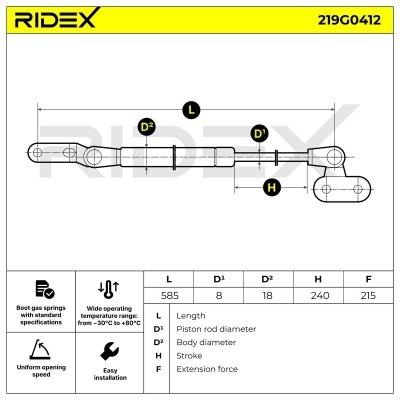 Gasfeder, Koffer-/Laderaum RIDEX 219G0412 219G0412 - foto 7