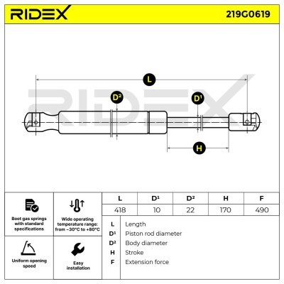 Gasfeder, Koffer-/Laderaum RIDEX 219G0619 219G0619 - foto 6