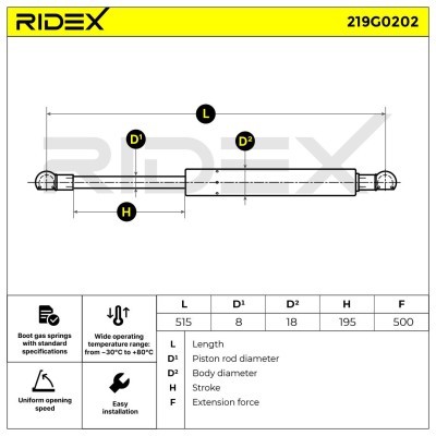 Gasfeder, Koffer-/Laderaum RIDEX 219G0202 219G0202 - foto 3