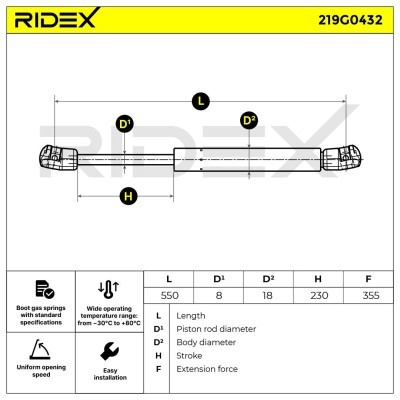 Gasfeder, Koffer-/Laderaum RIDEX 219G0432 219G0432 - foto 7