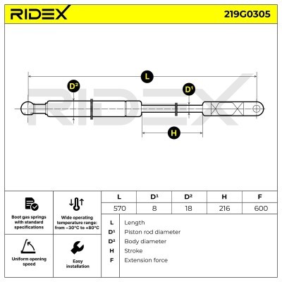 Gasfeder, Koffer-/Laderaum RIDEX 219G0305 219G0305 - foto 7