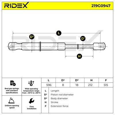 Gasfeder, Koffer-/Laderaum RIDEX 219G0947 219G0947 - foto 6