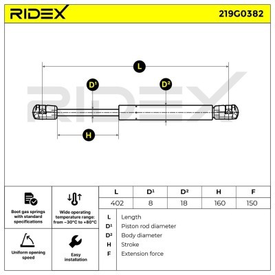 Gasfeder, Koffer-/Laderaum RIDEX 219G0382 219G0382 - foto 3