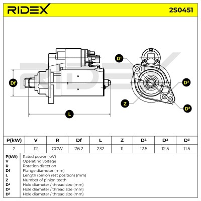 Anlasser RIDEX 2S0451 2S0451 - foto 5