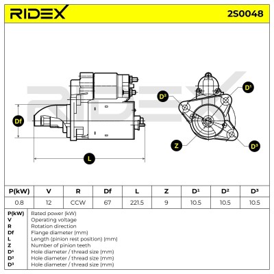 Anlasser RIDEX 2S0048 2S0048 - foto 6