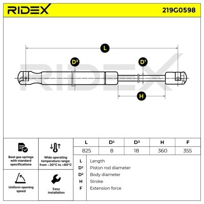 Gasfeder, Koffer-/Laderaum RIDEX 219G0598 219G0598 - foto 6