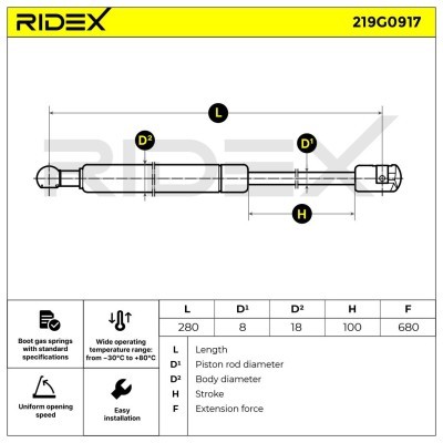 Gasfeder, Koffer-/Laderaum RIDEX 219G0917 219G0917 - foto 6