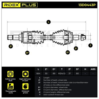 Antriebswelle RIDEX 13D0443P 13D0443P - foto 8