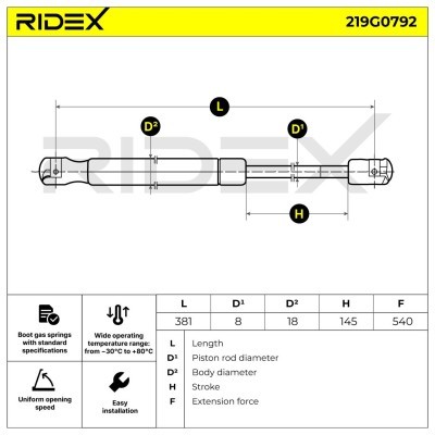 Gasfeder, Koffer-/Laderaum RIDEX 219G0792 219G0792 - foto 6