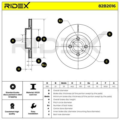 Bremsscheibe RIDEX 82B2016 82B2016 - foto 5