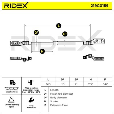 Gasfeder, Koffer-/Laderaum RIDEX 219G0159 219G0159 - foto 6