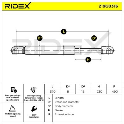 Gasfeder, Koffer-/Laderaum RIDEX 219G0316 219G0316 - foto 6