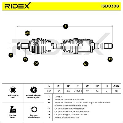 Antriebswelle RIDEX 13D0308 13D0308 - foto 6
