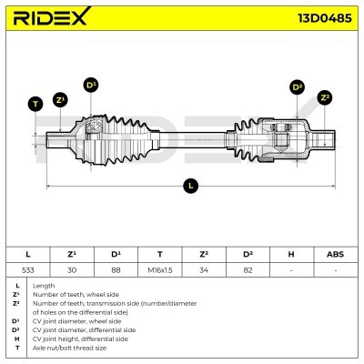 Antriebswelle RIDEX 13D0485 13D0485 - foto 7