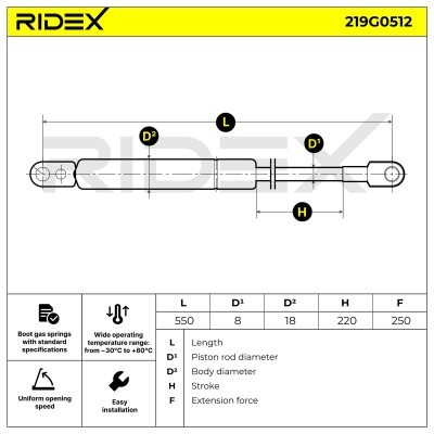 Gasfeder, Koffer-/Laderaum RIDEX 219G0512 219G0512 - foto 7