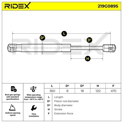 Gasfeder, Koffer-/Laderaum RIDEX 219G0895 219G0895 - foto 6