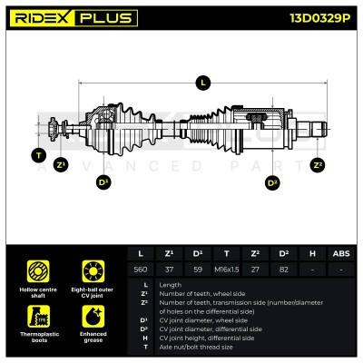 Antriebswelle RIDEX 13D0329P 13D0329P - foto 3