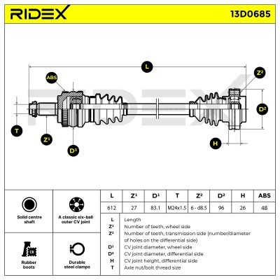 Antriebswelle RIDEX 13D0685 13D0685 - foto 8