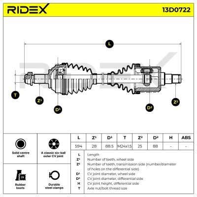 Antriebswelle RIDEX 13D0722 13D0722 - foto 7