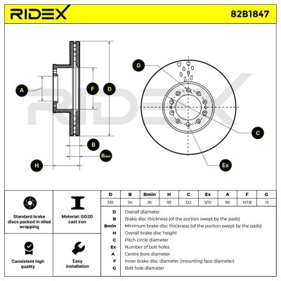 Bremsscheibe RIDEX 82B1847 82B1847 - foto 6