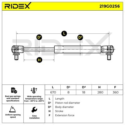 Gasfeder, Koffer-/Laderaum RIDEX 219G0256 219G0256 - foto 5