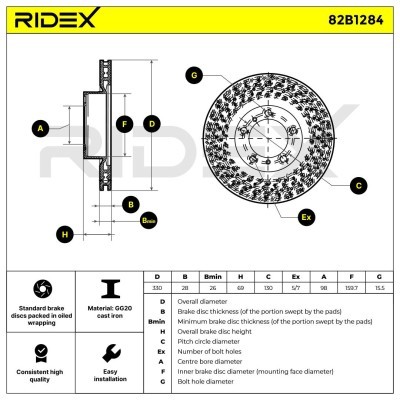 Bremsscheibe RIDEX 82B1284 82B1284 - foto 5