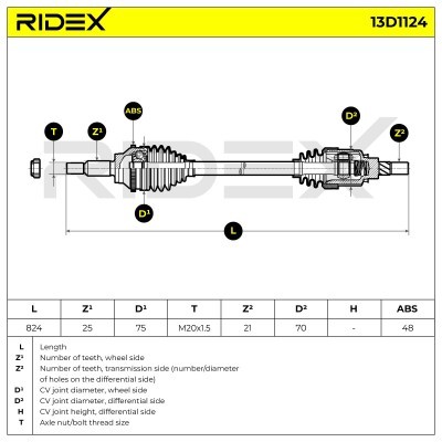 Antriebswelle RIDEX 13D1124 13D1124 - foto 7