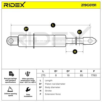 Gasfeder, Koffer-/Laderaum RIDEX 219G0191 219G0191 - foto 7