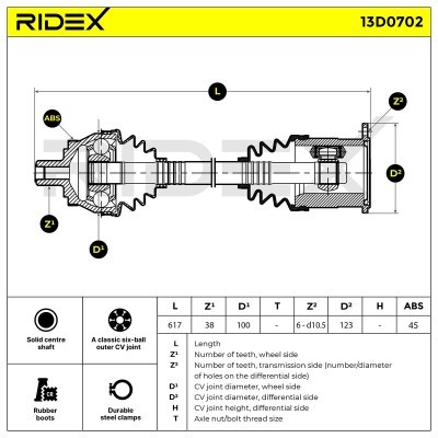 Antriebswelle RIDEX 13D0702 13D0702 - foto 7