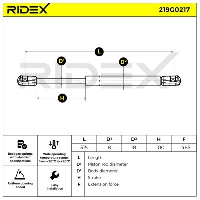 Gasfeder, Koffer-/Laderaum RIDEX 219G0217 219G0217 - foto 7