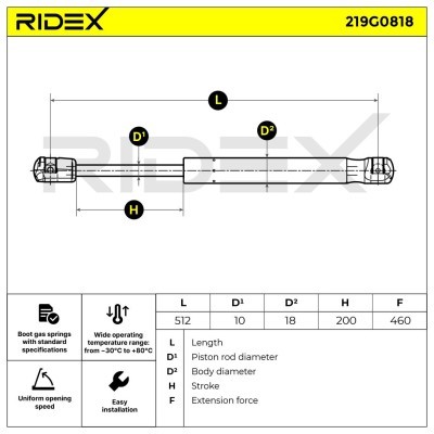 Gasfeder, Koffer-/Laderaum RIDEX 219G0818 219G0818 - foto 6