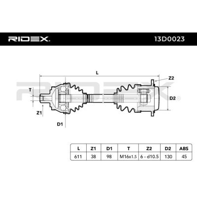 Antriebswelle RIDEX 13D0023 13D0023 - foto 4
