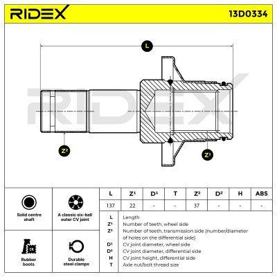 Antriebswelle RIDEX 13D0334 13D0334 - foto 5