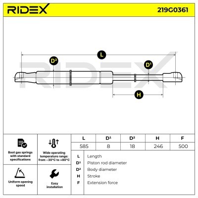 Gasfeder, Koffer-/Laderaum RIDEX 219G0361 219G0361 - foto 6