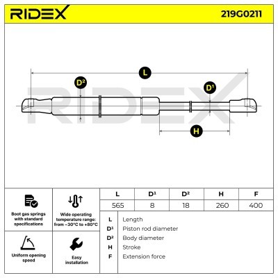 Gasfeder, Koffer-/Laderaum RIDEX 219G0211 219G0211 - foto 7
