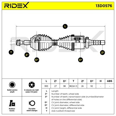 Antriebswelle RIDEX 13D0576 13D0576 - foto 6